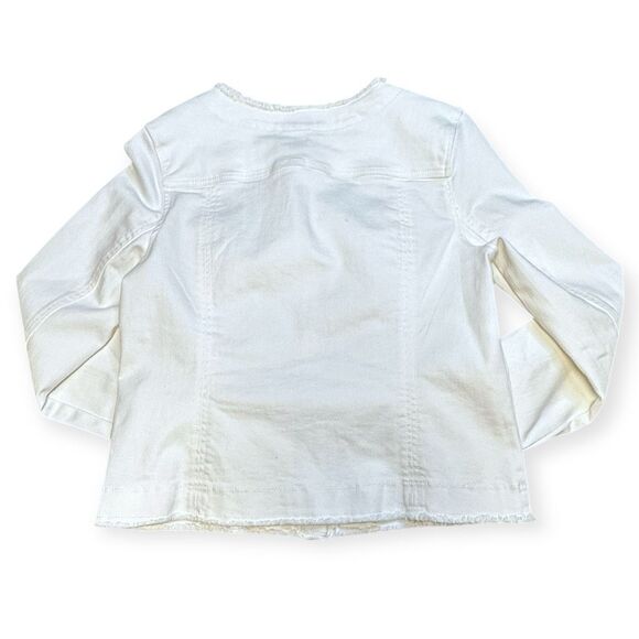 CABI Women’s White Castaway Raw Hem Denim Jacket Size Medium Style #5479 - Picture 4 of 7